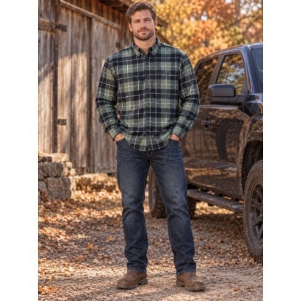 NWT Ridgecut Toughwear Men's XLT Olive Plaid Heavyweight Flannel Shirt
